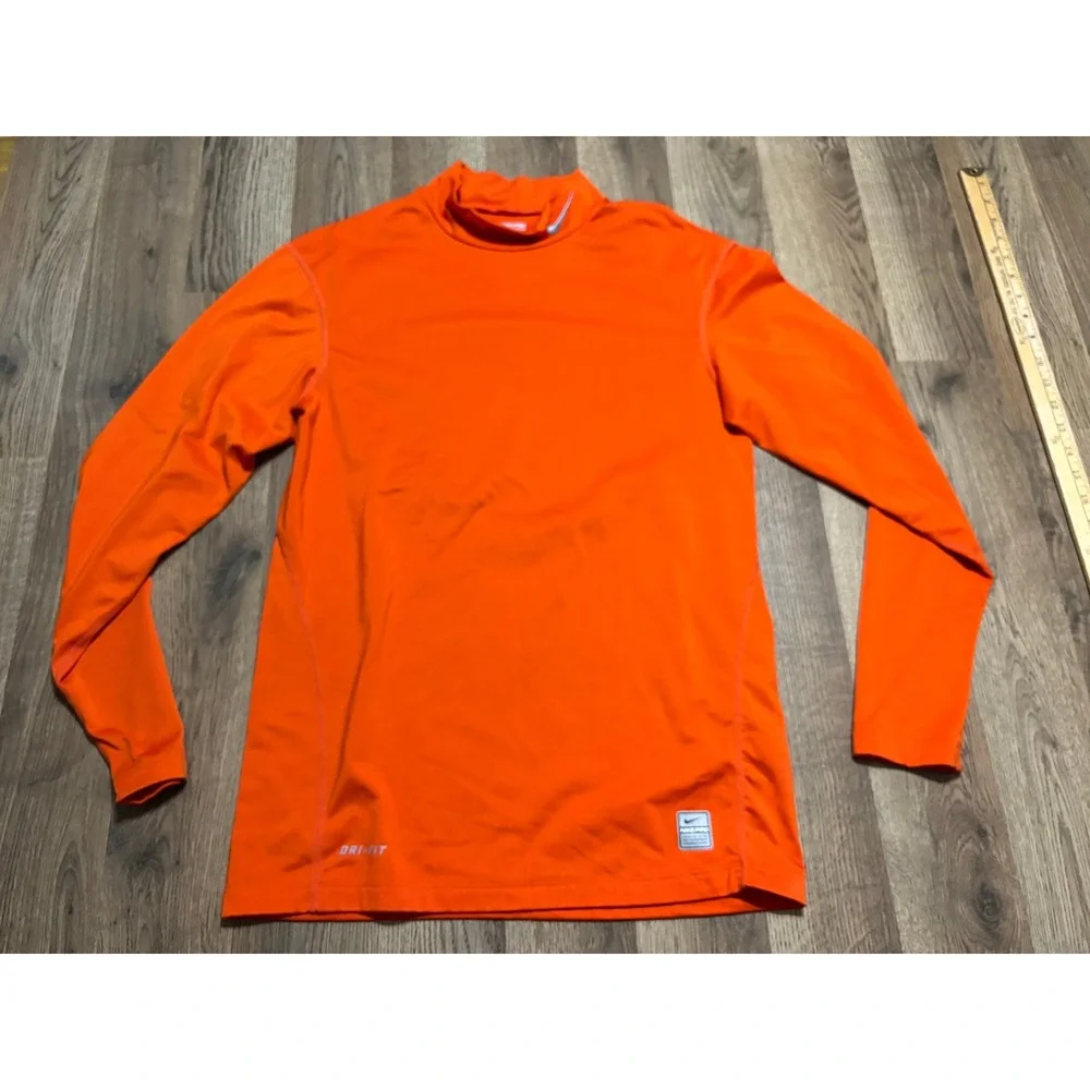 Nike Pro Compression Mens Size XL Orange Shirt Long Sleeve Mock Neck Dri-Fit